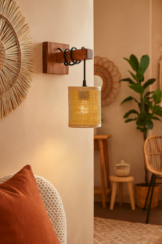 Modern Handcrafted Rattan Wall Lamp for Warm Ambient Lighting - Hazel - Image 1