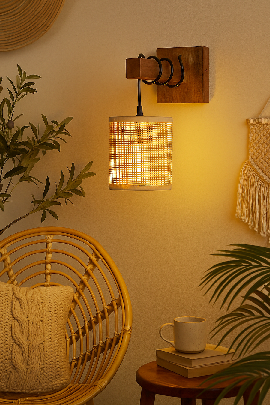 Modern Handcrafted Rattan Wall Lamp for Warm Ambient Lighting - Hazel - Image 3