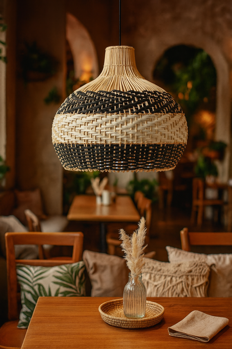 Bamboo Pendant Light for Living Room 14 Inch - Sadhil by Akway