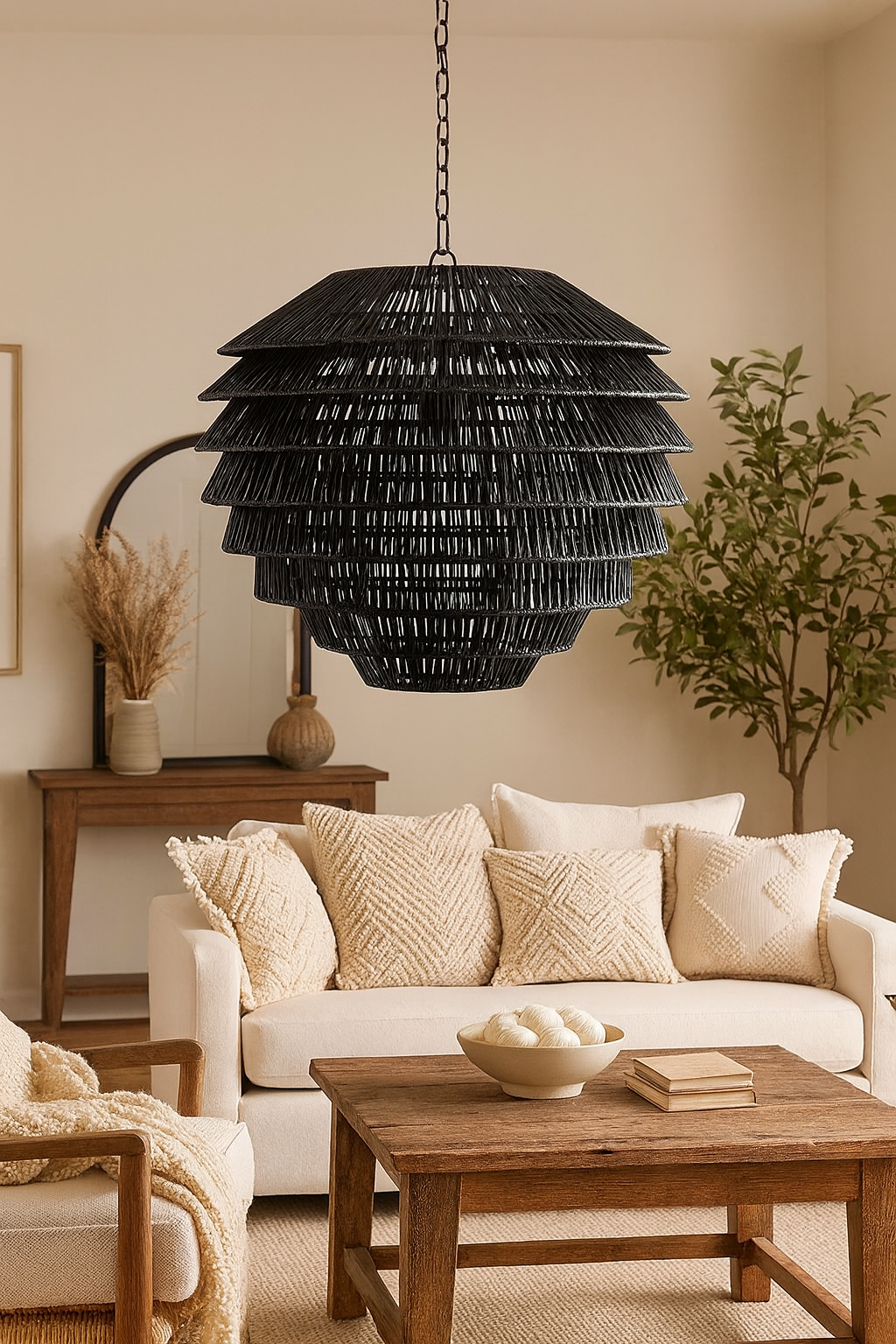 Bamboo Hanging lamp for Living Room | Rattan Pendant light | Cane ceiling light - Sareek