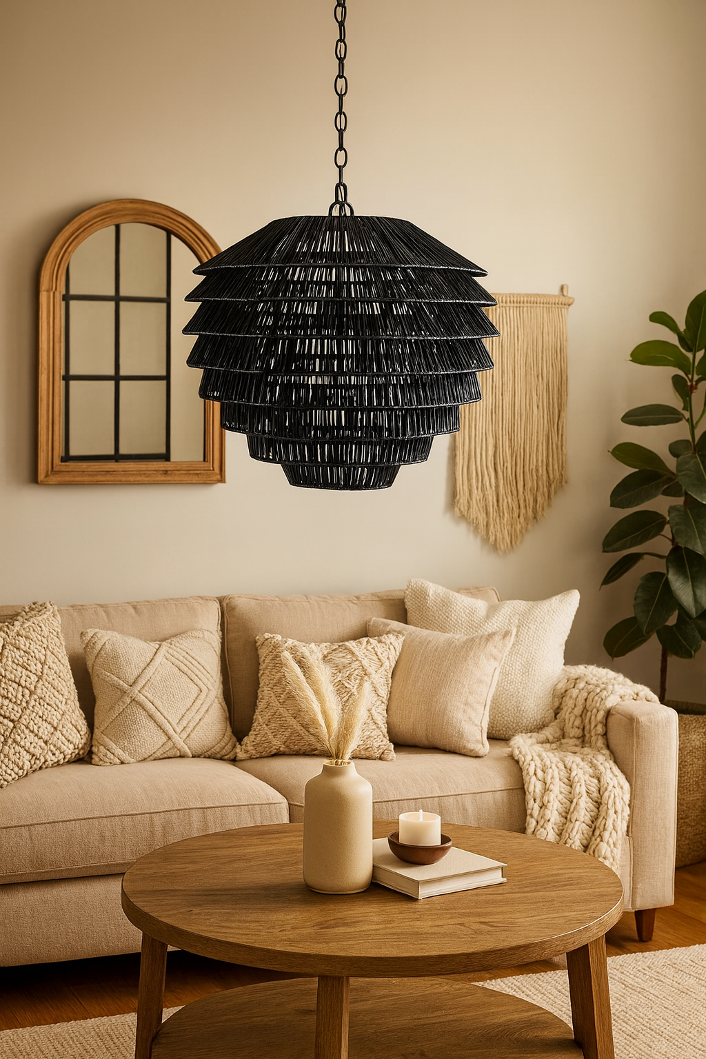 Bamboo Hanging lamp for Living Room | Rattan Pendant light | Cane ceiling light - Sareek