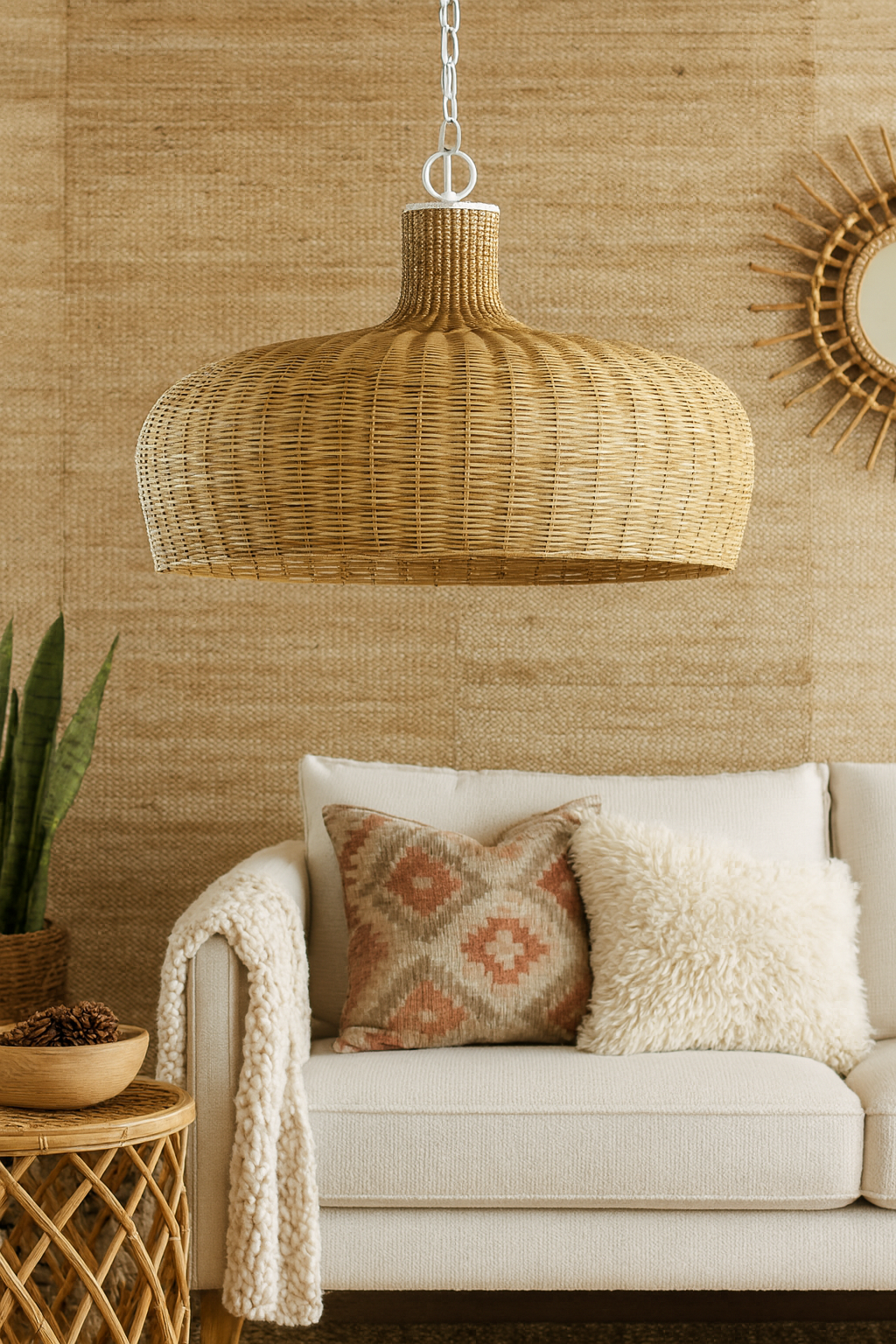 Bamboo Hanging lamp for Living Room | Rattan Pendant light | Cane ceiling light - Taara by Akway - Image 3