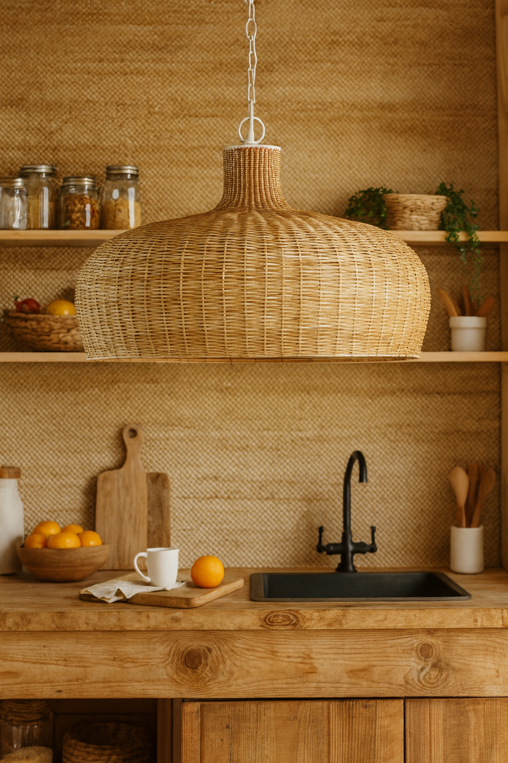 Bamboo Hanging lamp for Living Room | Rattan Pendant light | Cane ceiling light - Taara by Akway - Image 4