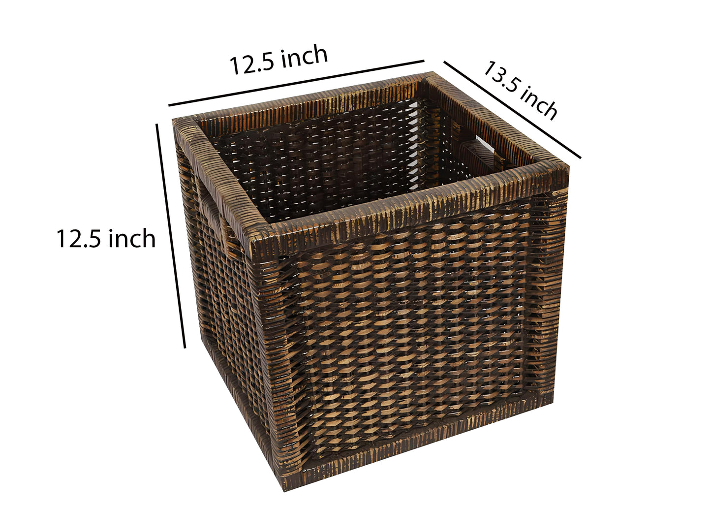 AKWAY Wicker wardrobe basket for storage, cloths, newspapers, photos, toys, plants or other memorabilia, 12.5 x 13.5 x 12.5 Inch, Beige (12.5W x 13.5L x 12.5H, Black)