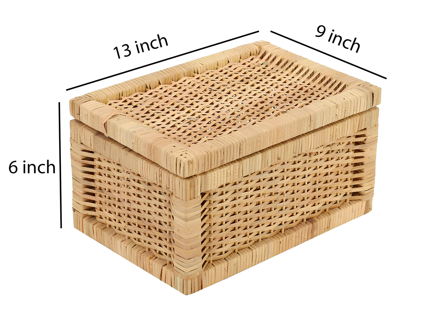 AKWAY wicker water hyacinth kauna grass bamboo cane Storage Basket with Lids Rectangular Handwoven Wicker Organizer Baskets Desktop Storage Box Rattan Container Desk Basket Bins(13"L x 9"W x 6"H)