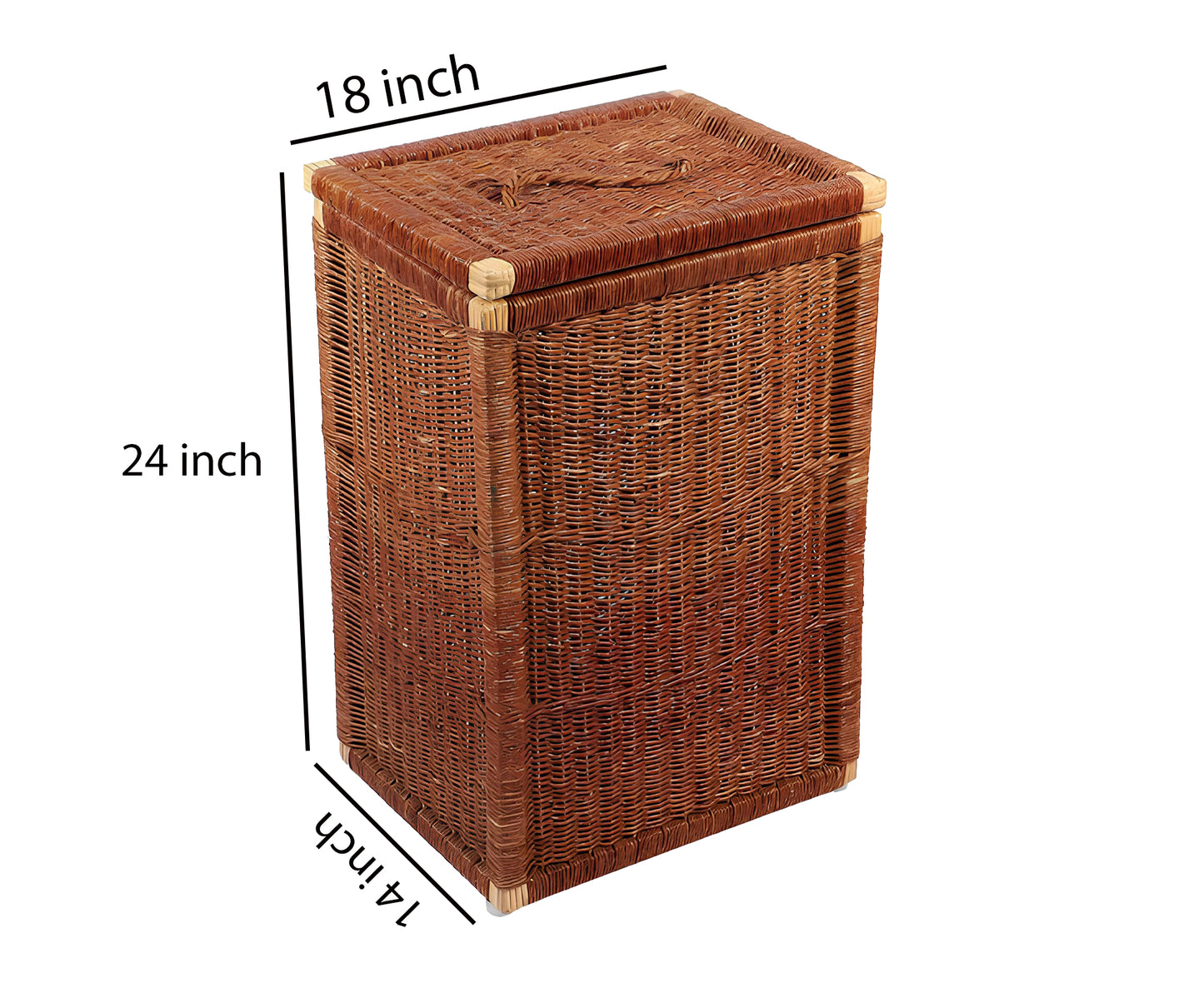 AKWAY wicker water hyacinth kauna grass bamboo cane Storage Basket with Lids | laundry hampers for bathroom wicker laundry basket storage basket(14"L x 18"W x 24"H)