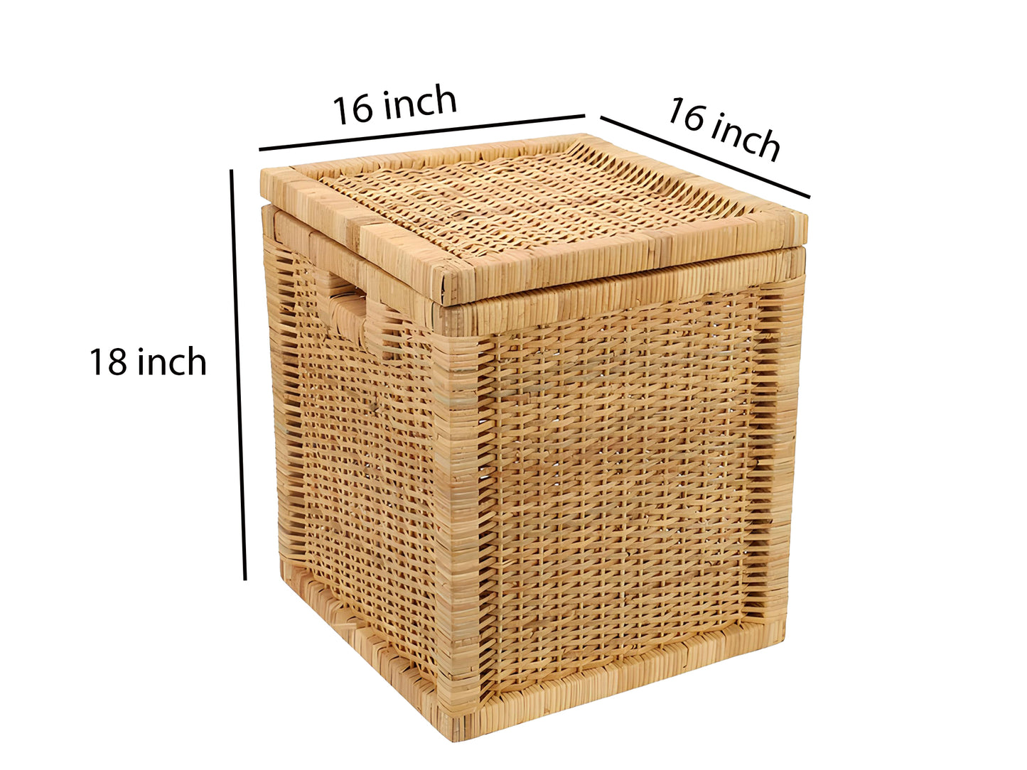 AKWAY wicker water hyacinth kauna grass bamboo cane Storage Basket with Lids | laundry hampers for bathroom wicker laundry basket storage basket(16"L x 16"W x 18"H)