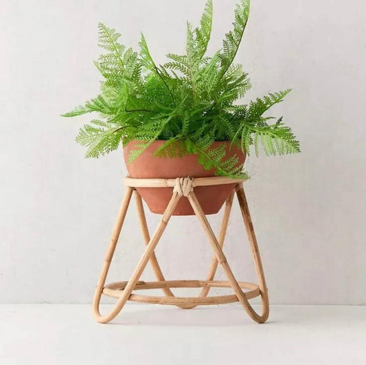 Handcrafted Rattan Planter Stand with Ceramic Pot – Boho & Cozy Home Décor - HEVERY - Image 1