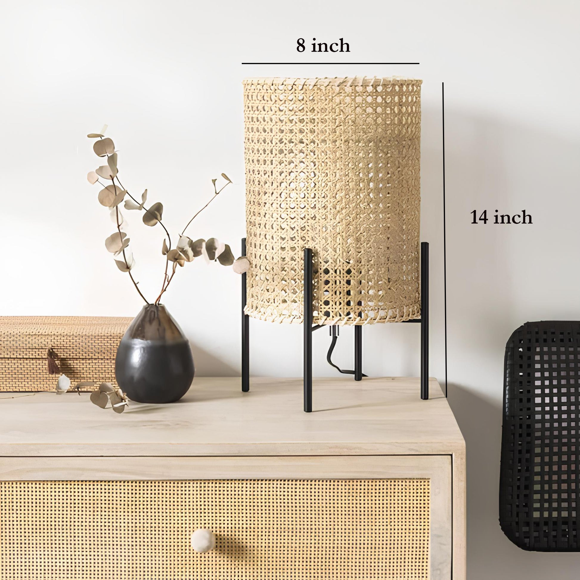 Rattan Table lamp for Living room | Bamboo Bedside table lamp | Cane Table lamp -Addie - Akway Lighting > Table Lamps (Image
