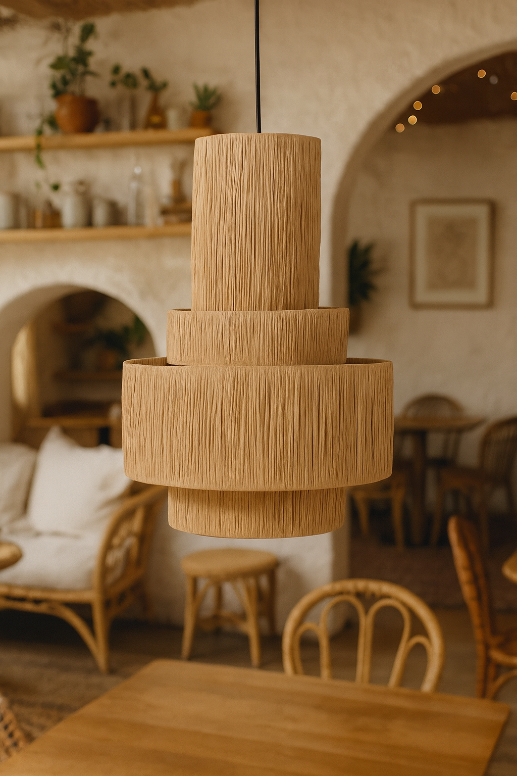 Bamboo Hanging lamp for Living Room | Rattan Pendant light | Cane ceiling light - Akarsh 24D" x 36" H by Akway - Image 3