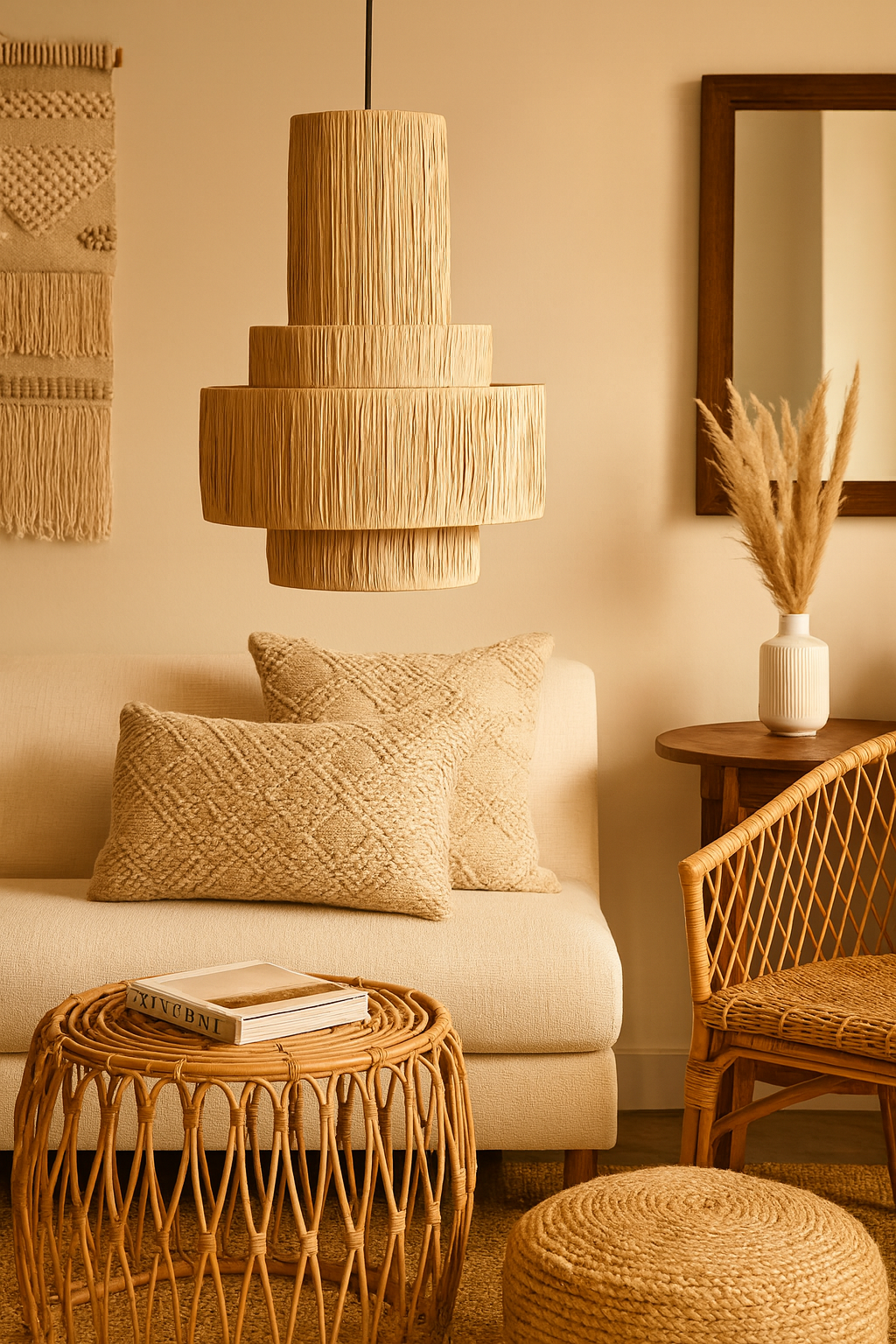 Bamboo Hanging lamp for Living Room | Rattan Pendant light | Cane ceiling light - Akarsh 24D" x 36" H by Akway - Image 4