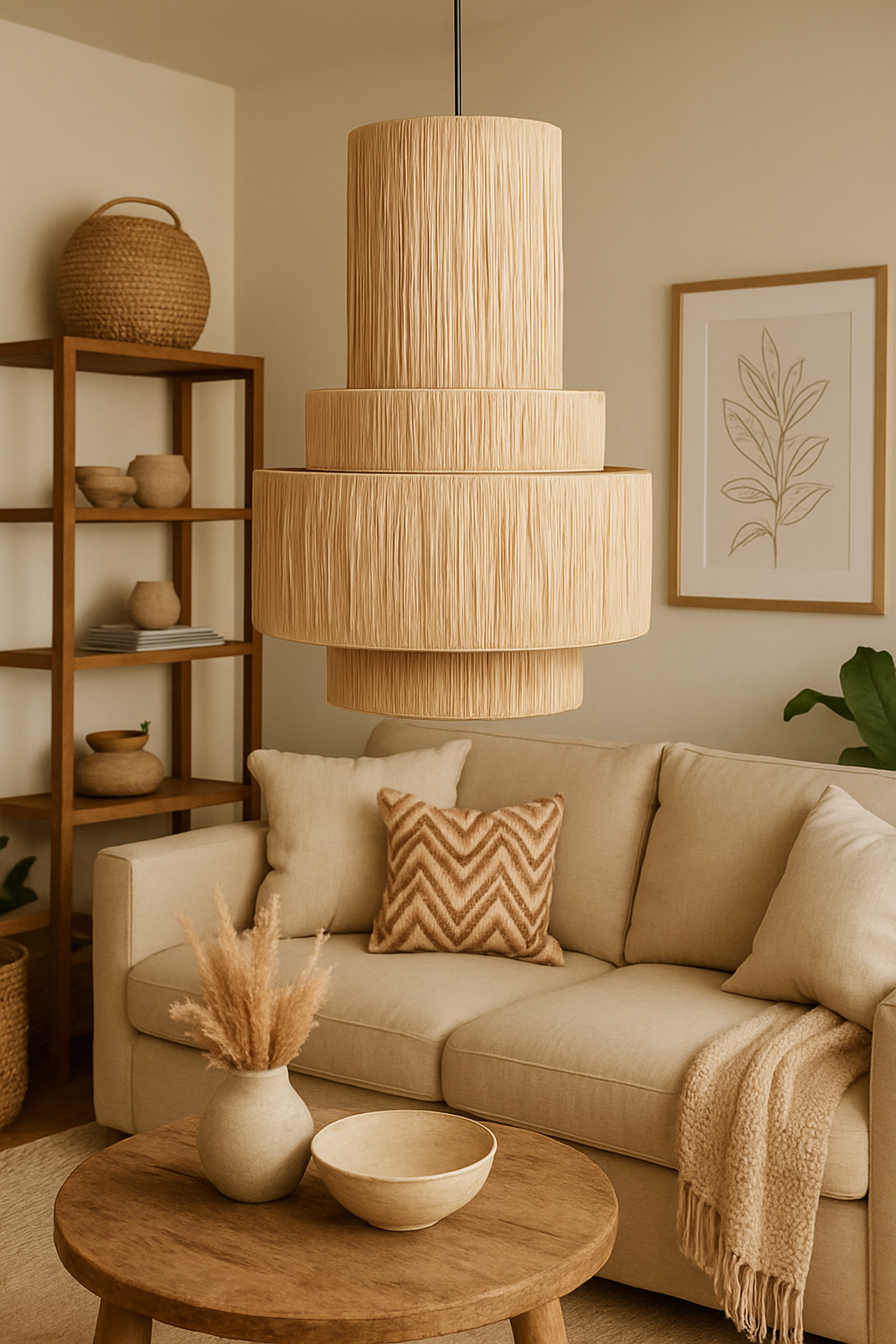 Bamboo Hanging lamp for Living Room | Rattan Pendant light | Cane ceiling light - Akarsh 24D" x 36" H by Akway - Image 6
