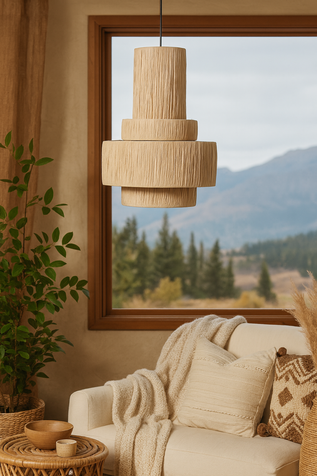 Bamboo Hanging lamp for Living Room | Rattan Pendant light | Cane ceiling light - Akarsh 24D" x 36" H by Akway - Image 7
