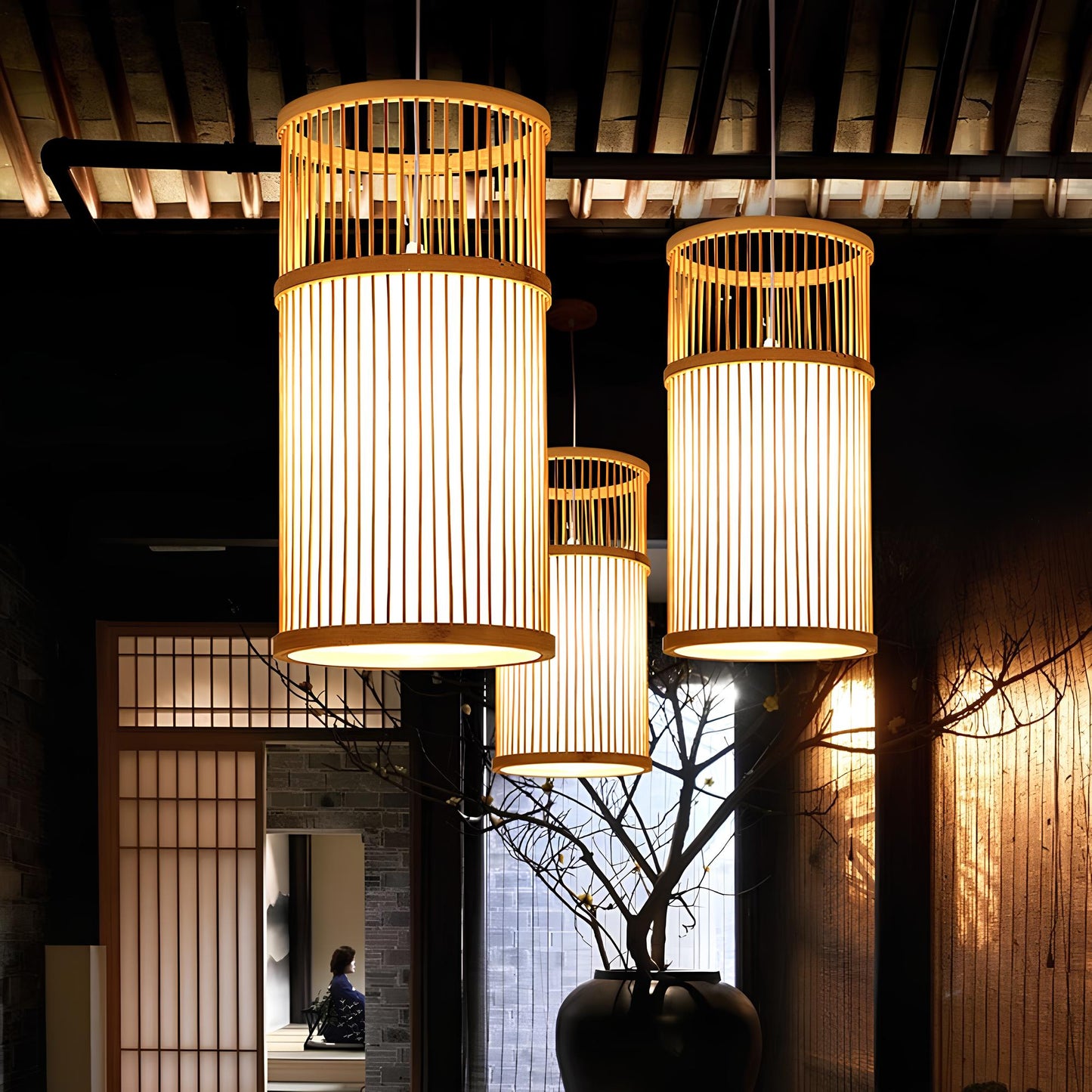Bamboo Lamp for Living Room | Rattan Pendant light | Cane ceiling light - Srinidhi - Akway Home > Pendant Lights (Image 5)