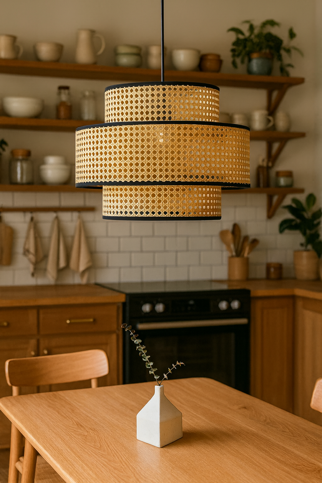 Bamboo Hanging Lamp For Living Room | Rattan Pendant Light | Cane ceiling Light - Alex 12" Diameter x 10" H by Akway - Image