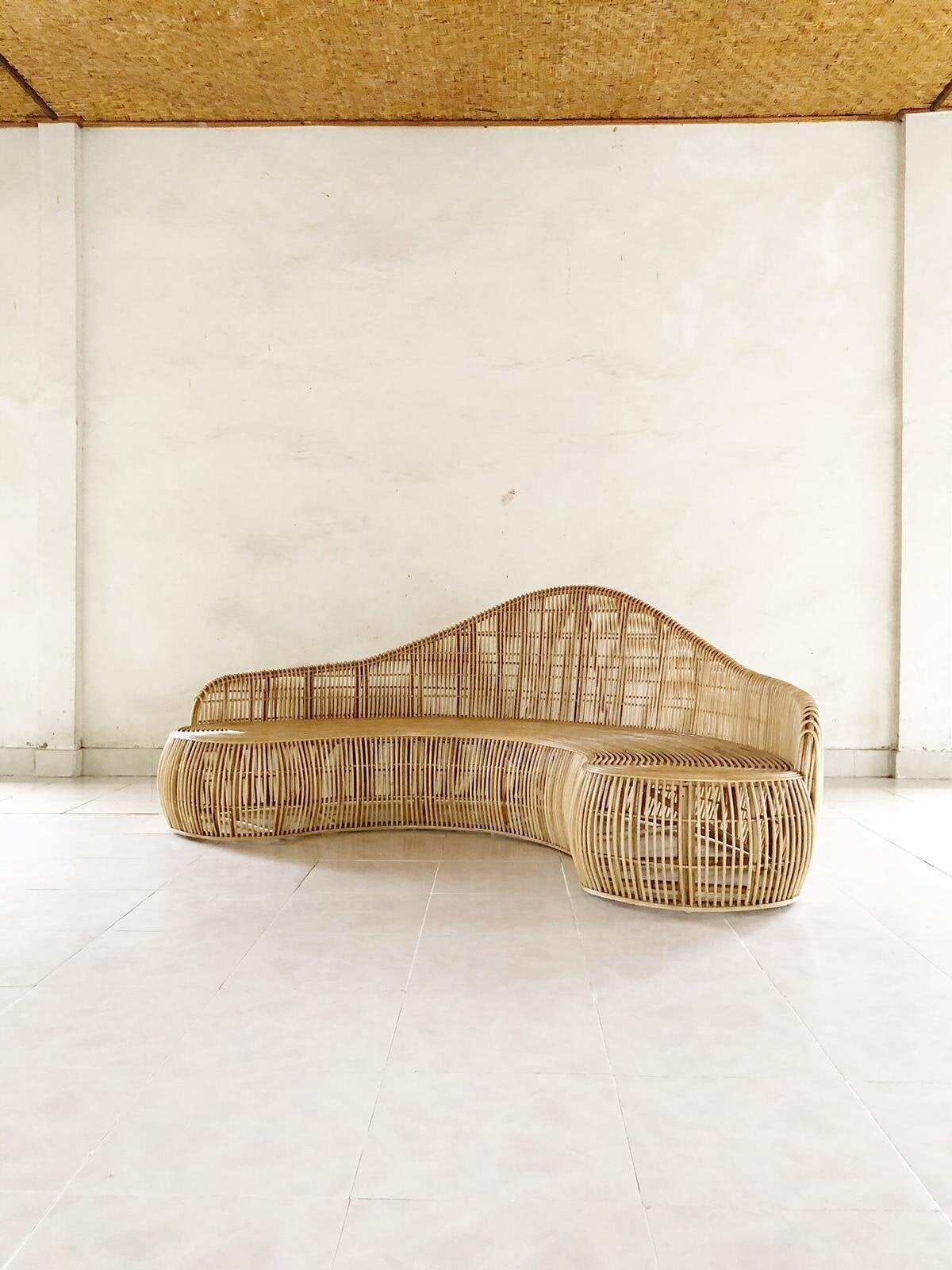 Cane Outdoor Sofa with Cushion for Patio - Shanaya by Akway