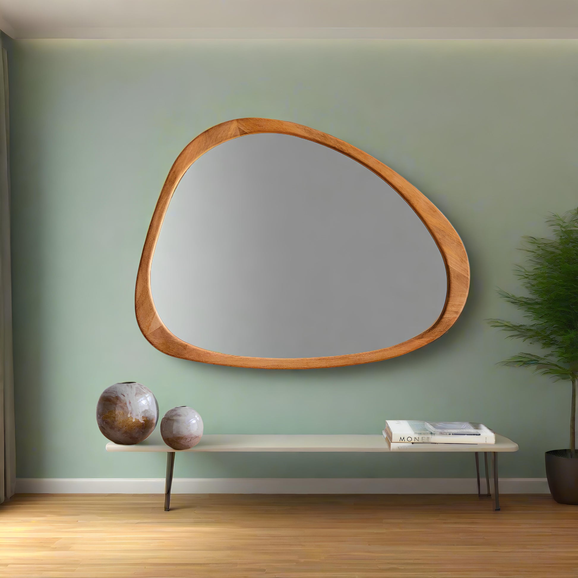 Bamboo Wall Mirror for living room | Cane Wall Mirror | Rattan Mirror - Rviavya - Akway Uncategorized (Image 1)