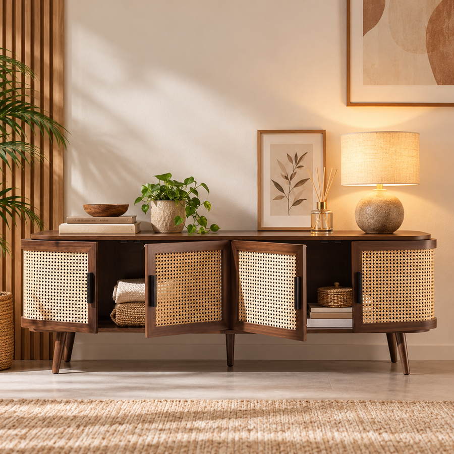 Rattan Wooden Console Table | Modern Rattan TV Unit - Elayaa by Akway - Furniture > TV Units