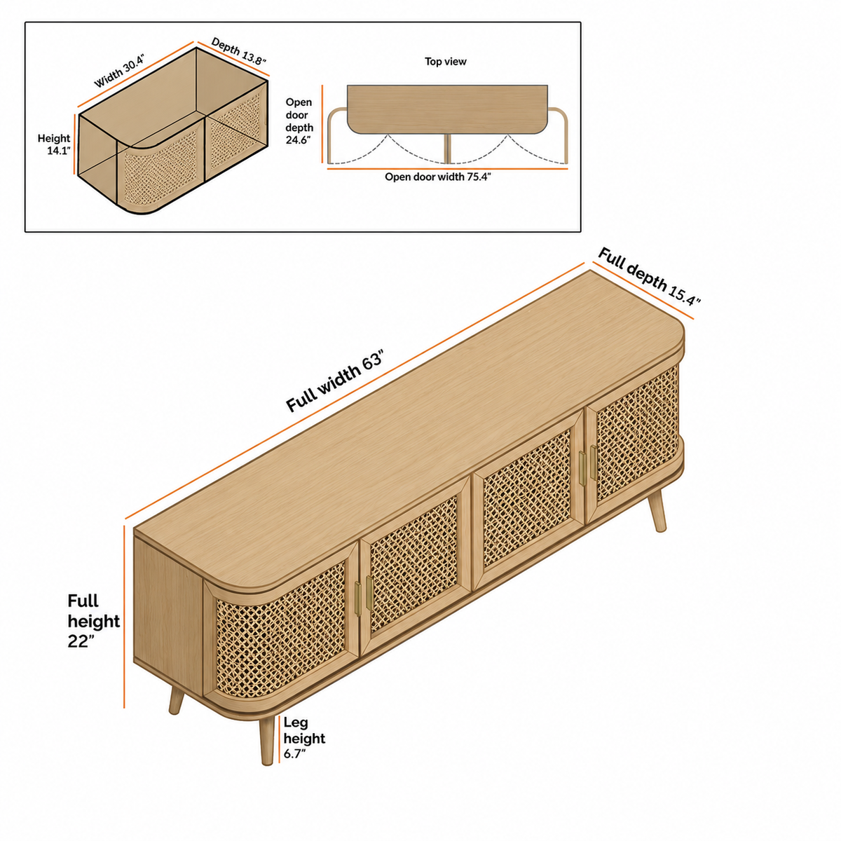 Rattan Wooden Console Table | Modern Rattan TV Unit - Elayaa by Akway - Furniture > TV Units