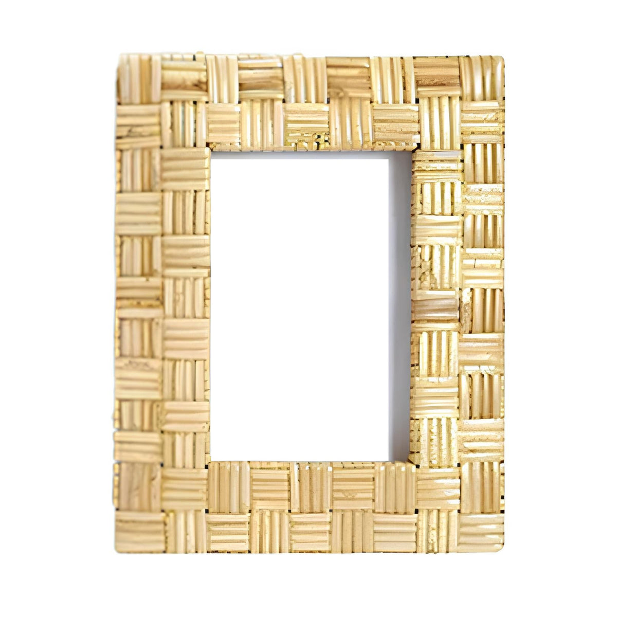 Rattan photo frame 8x10 inch, handwoven cane border, on white background