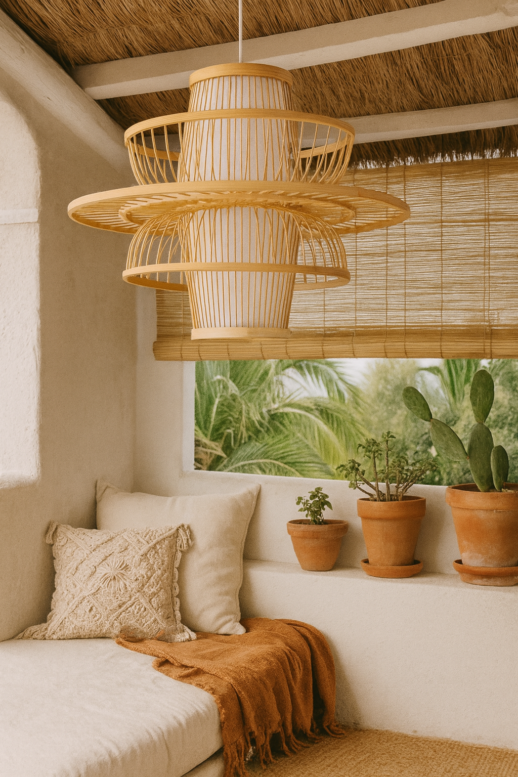 Bamboo Lamp for Living Room | Rattan Pendant light | Cane ceiling light - Ganesh by Akway - Image 2