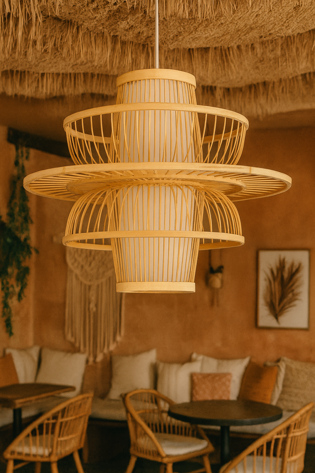 Bamboo Lamp for Living Room | Rattan Pendant light | Cane ceiling light - Ganesh by Akway - Image 4