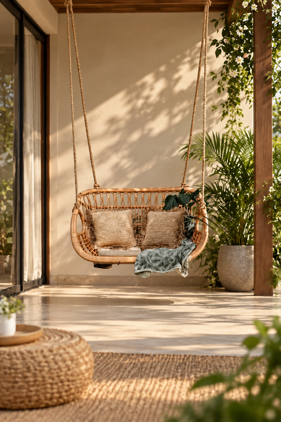 Rattan Hanging Chair for Outdoor | Bamboo Swing Chair - Kaia by Akway - Furniture > Swing Chairs