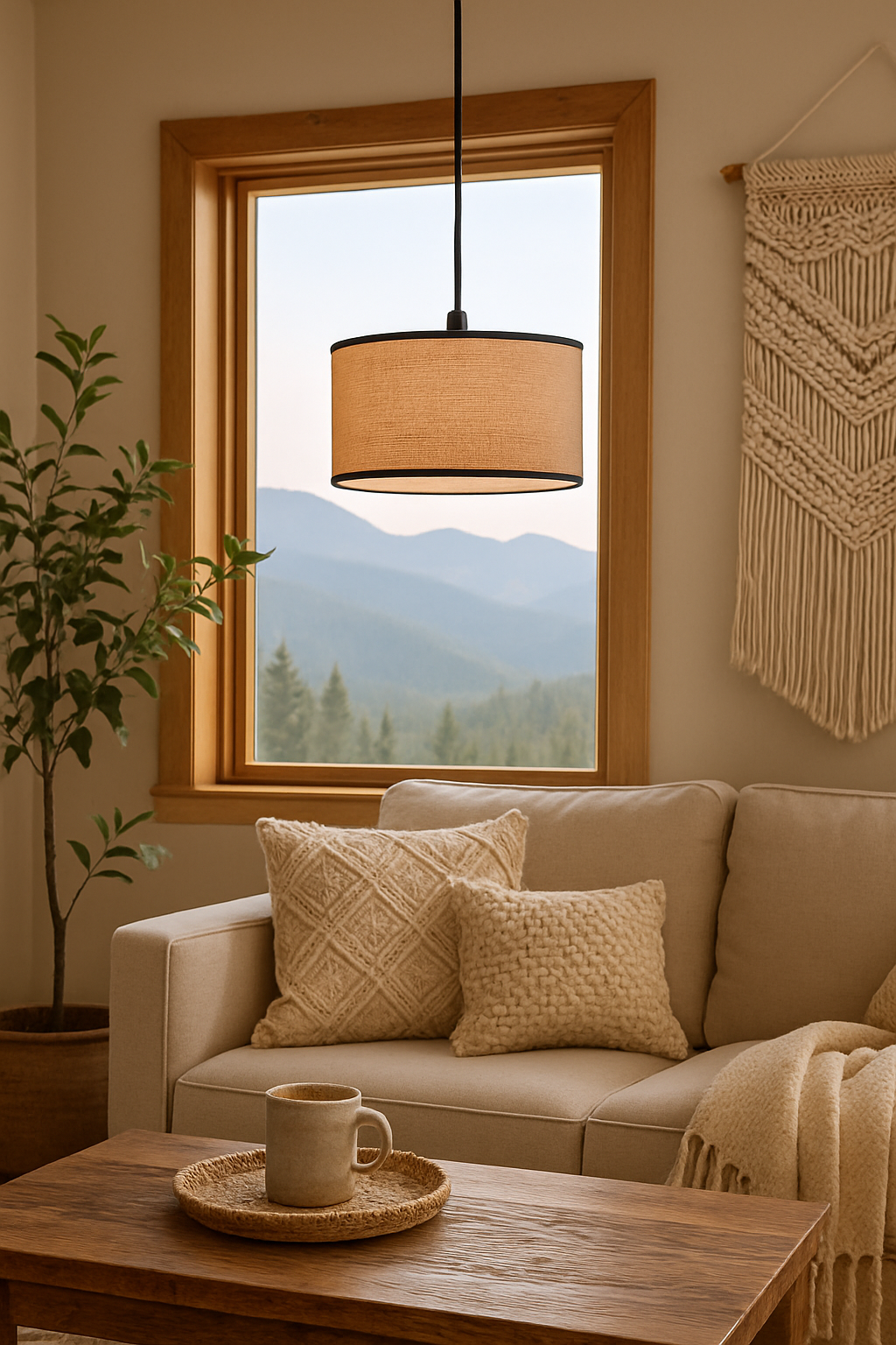 Handcrafted Jute Hanging Lamp | Boho Ceiling Lamp for Bedroom - Kamala 12 Dia x 8 Height by Akway - Image 7