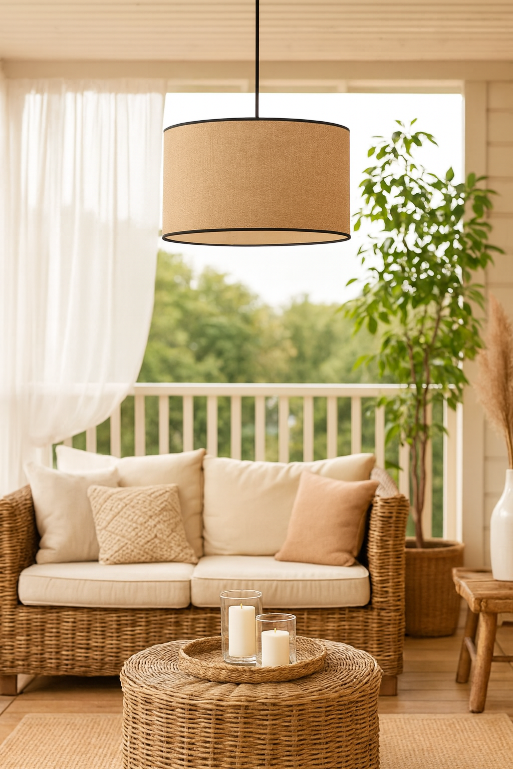 Handcrafted Jute Hanging Lamp | Boho Ceiling Lamp for Bedroom - Kamala 12 Dia x 8 Height by Akway - Image 3