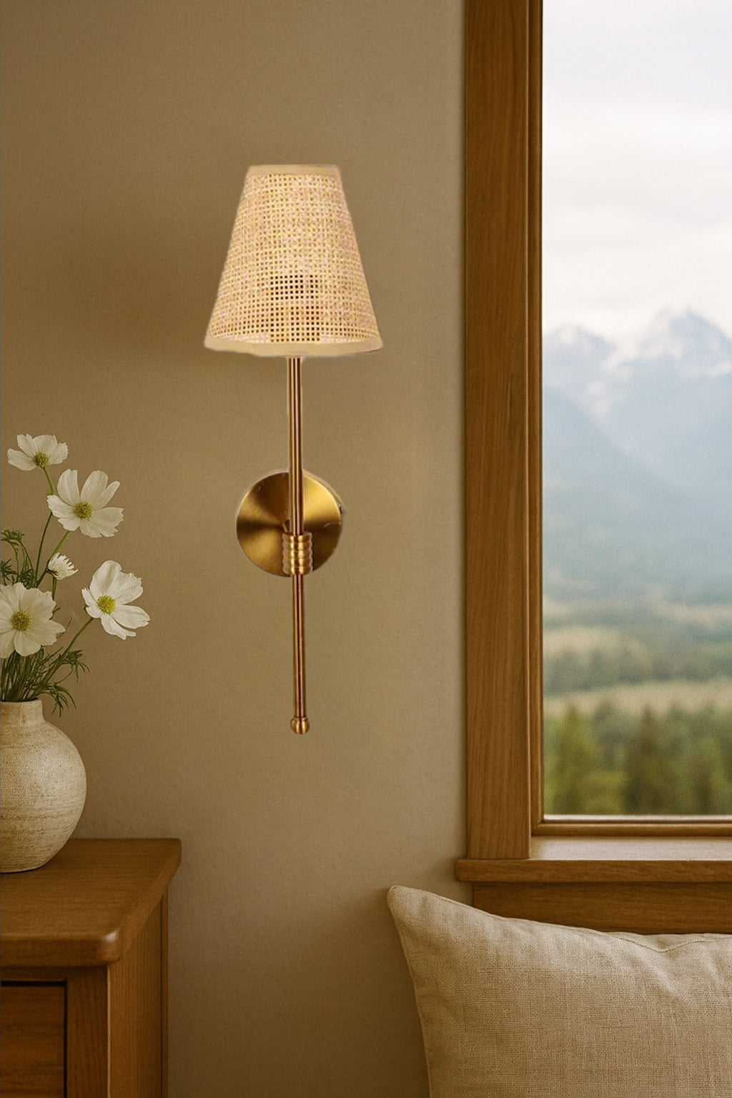 Bamboo Wall Lamp For Living Room | Rattan Wall Light - Kensley