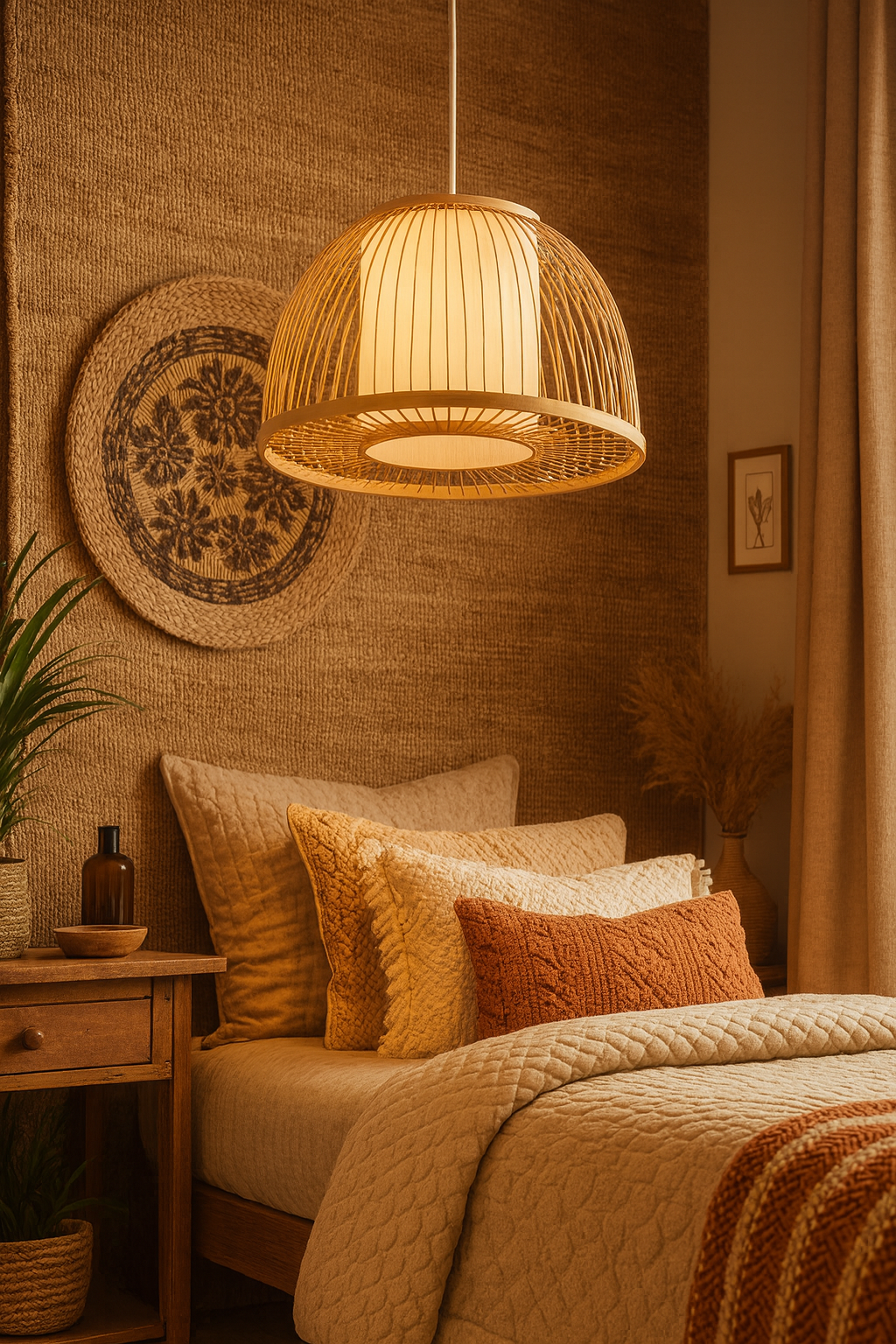 Rattan Hanging lamp for Living Room | Cane Pendant light | Wicker ceiling light - Ley by Akway - Image 2