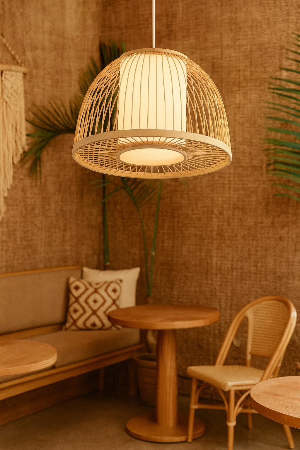 Rattan Hanging lamp for Living Room | Cane Pendant light | Wicker ceiling light - Ley by Akway - Image 3