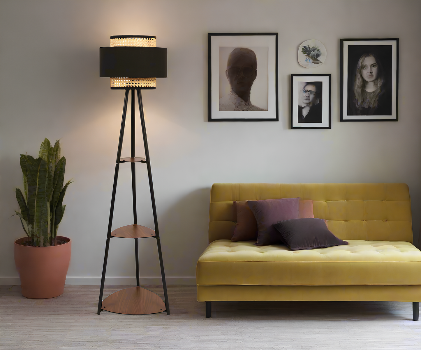 Bamboo Tripod Floor Lamp | Living Room Cane Floor Lamp | Home Rattan for Living Room | Standing Lamp Wooden Floor Standing...