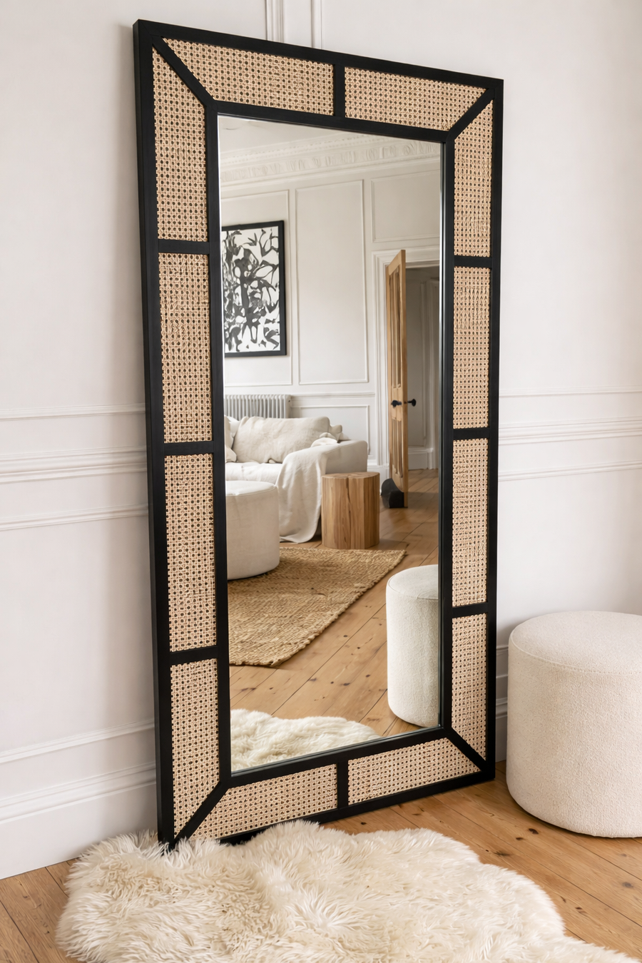 Bamboo Wall Mirror for living room | Cane Wall Mirror | Rattan Mirror -Adhira by Akway