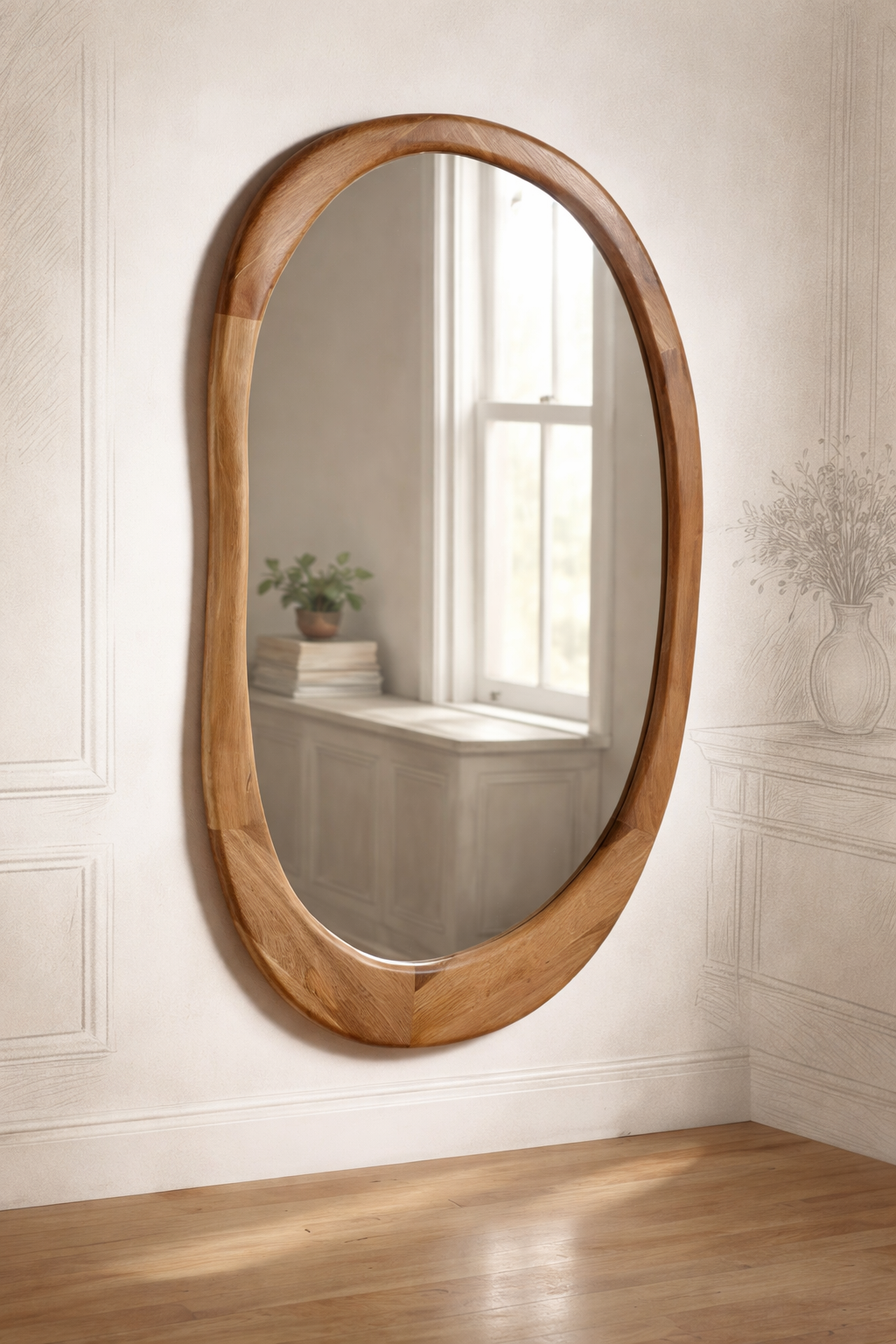Bamboo Wall Mirror for living room | Cane Wall Mirror | Rattan Mirror - Hadayat by Akway