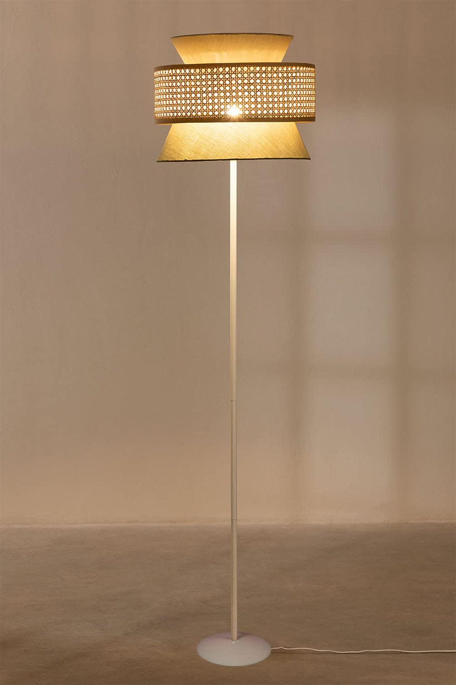 Rattan Cane Webbing Floor Lamp Bamboo Floor Lamp Cane Floor Lamp (Cone Shape)-Angelea by Akway - Lighting > Floor Lamps
