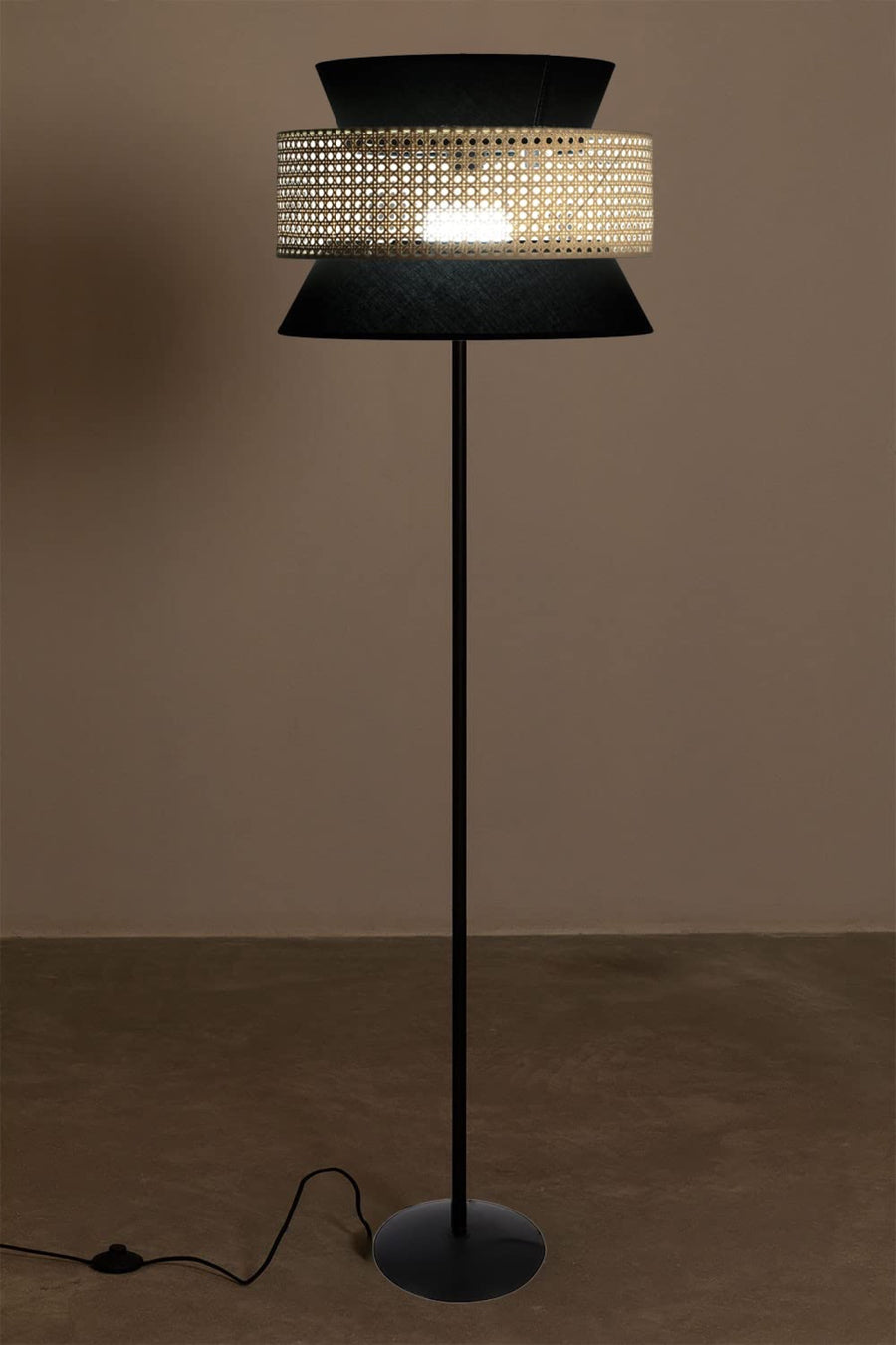 Rattan Cane Webbing Floor Lamp Bamboo Floor Lamp Cane Floor Lamp (Cone Shaped) -Abriana by Akway - Lighting > Floor Lamps