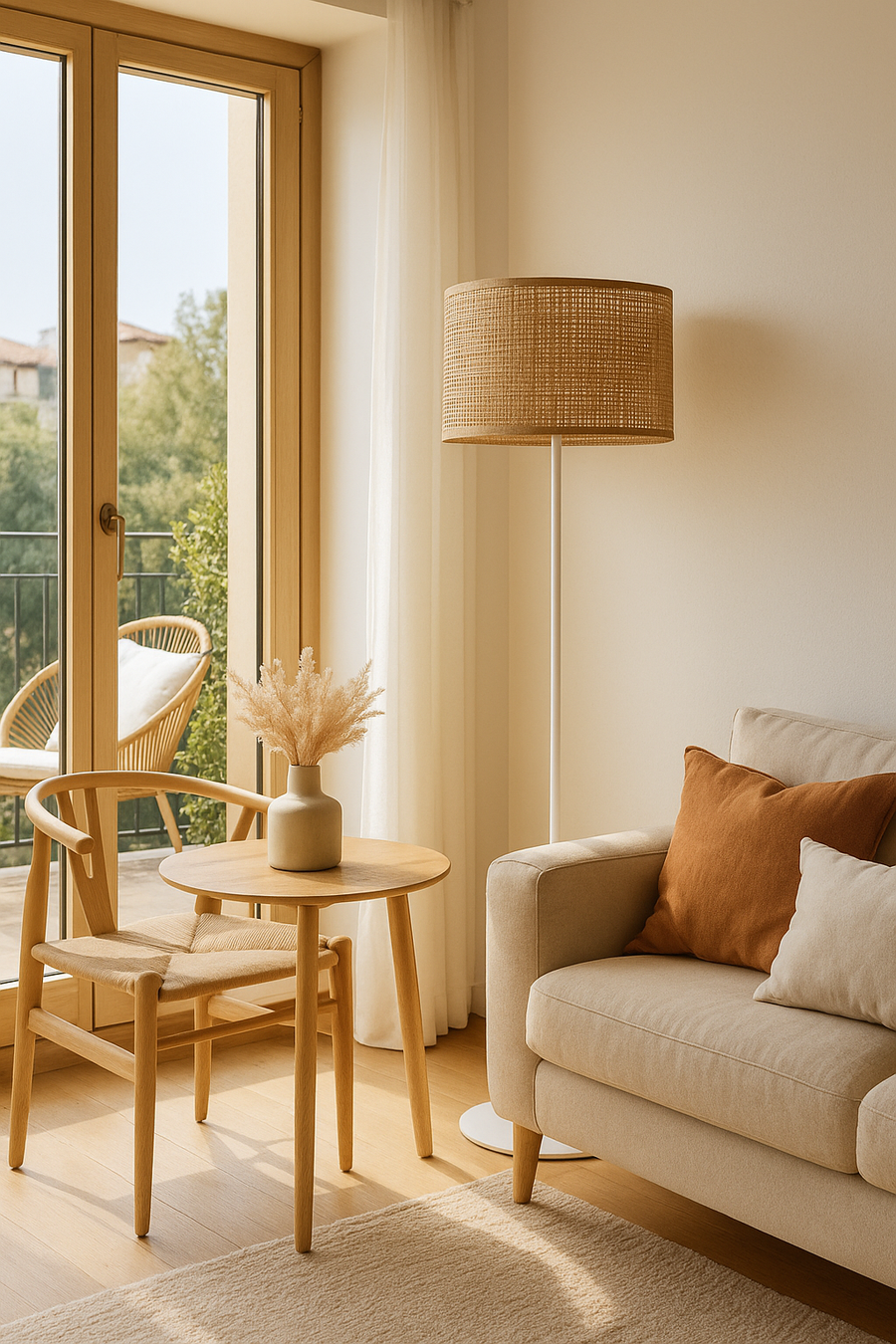 AKWAY Rattan Cane Webbing Floor Lamp Bamboo Floor Lamp for Living Room Cane Floor Lamp Standing Lamp Wooden Standing lamp...
