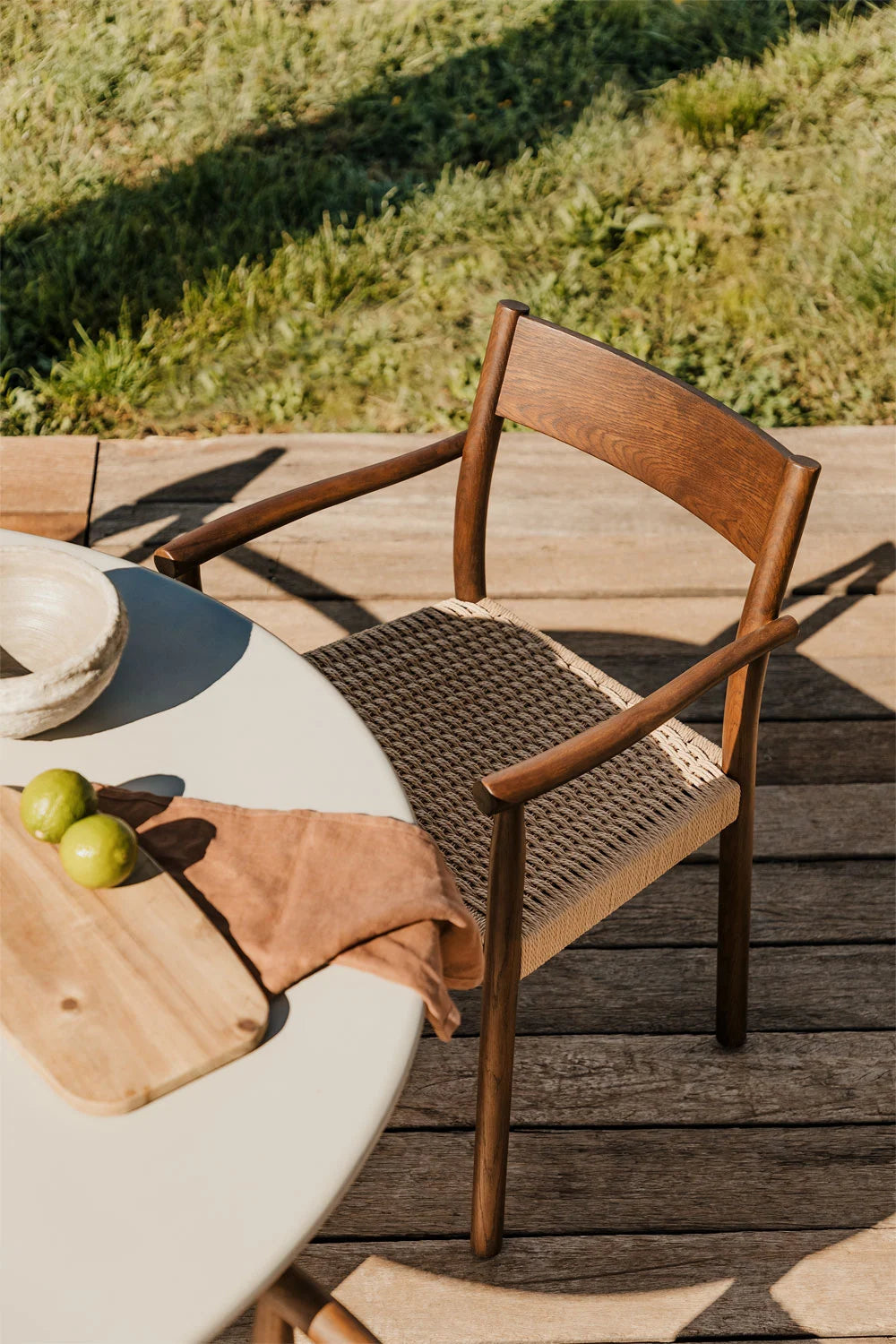 Rattan Dining Chair Teak Wood Finish | Woven Garden Chair For Study Teak Wood Finish | Cane Dining chair - Amber by Akway