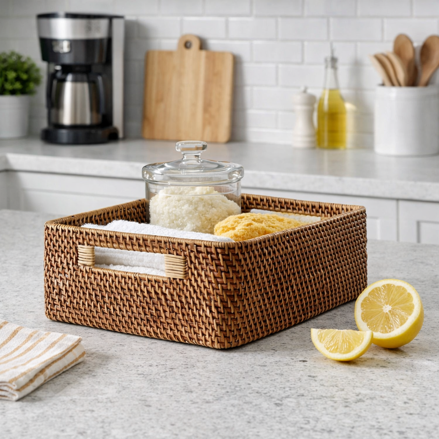 AKWAY Handmade Bamboo Storage Organizer Wicker Basket for Cloth, Toiletry (Rattan,12 x 8 x 4, Beige) - Akway