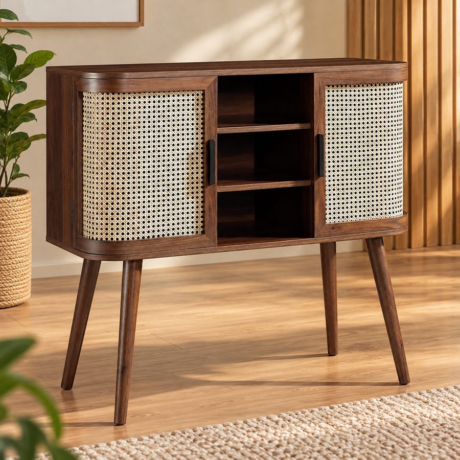 Mango Wooden Buffet Sideboard | Rattan Buffet Sideboard - Siyal by Akway - Furniture > Sideboards