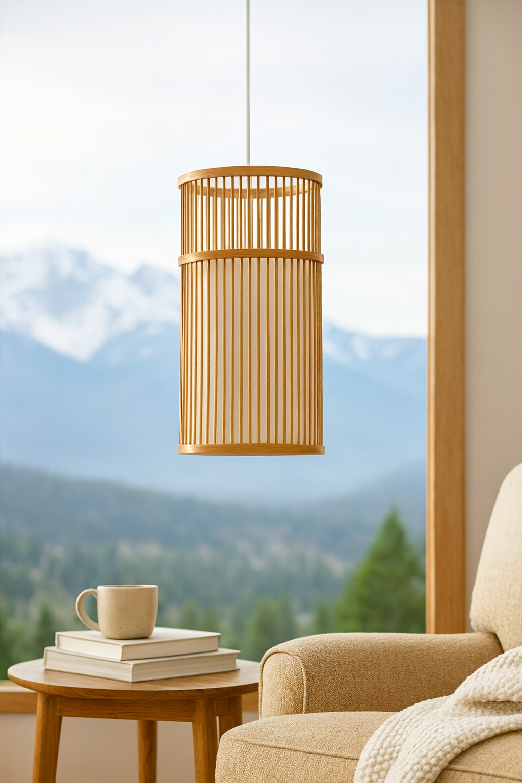 Bamboo Lamp for Living Room | Rattan Pendant light | Cane ceiling light - Srinidhi