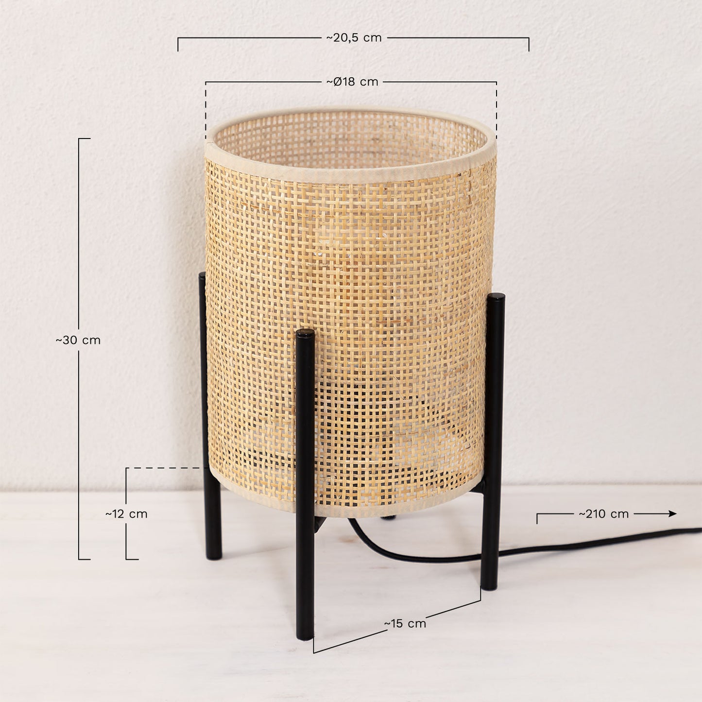 Rattan Table lamp for Living room | Bamboo Bedside table lamp | Cane Table lamp - Mirai - Akway