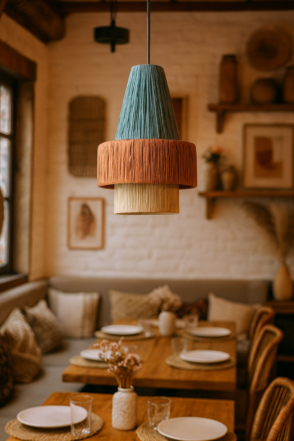 Bamboo Hanging lamp for Living Room | Rattan Pendant light | Cane ceiling light - Tanya by Akway - Image 4