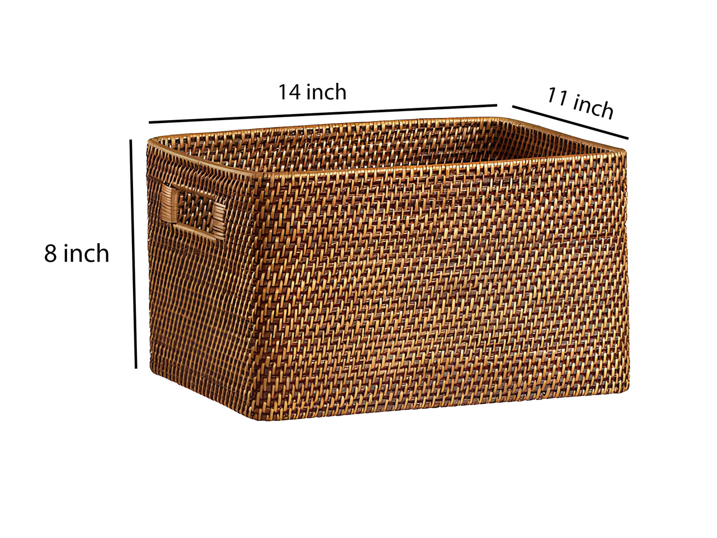 AKWAY Handmade Bamboo Wicker Basket Organizer for Cloth, Storage Basket (Beige, 14" x 11" x 8") Rattan,Pack of 1 - Akway Kitc