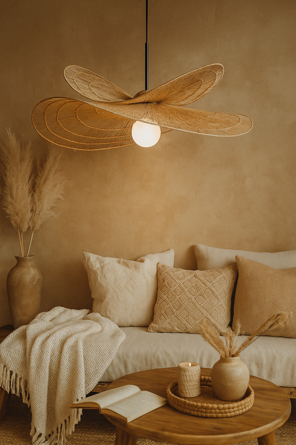 Bamboo Hanging lamp for Living Room | Rattan Pendant light | Cane ceiling light - Arshia 20" x 17" x 10" H by Akway - Image 5