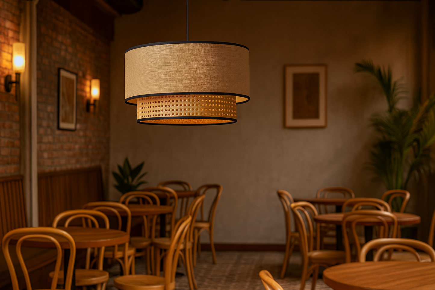 Bamboo Hanging lamp for Living Room | Rattan Pendant light | Cane ceiling light - Ahalya 12" x 8" by Akway - Image 3