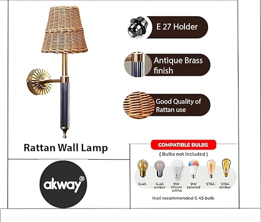 Rattan Wall Light For Living Room | Bamboo Brass Sconce - Odika by Akway