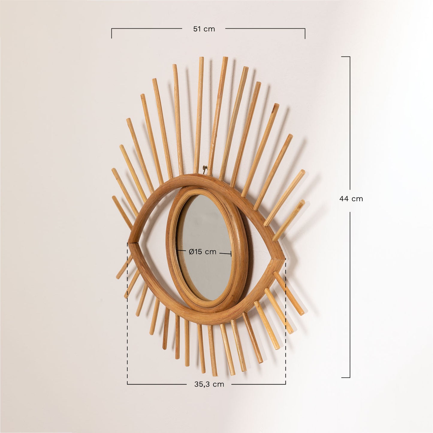 Bamboo Wall Mirror for living room | Cane Wall Mirror | Rattan Mirror - Mirai - Akway