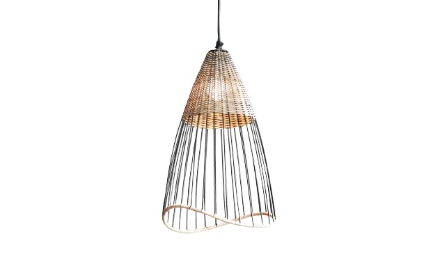 AKWAY Bamboo Hanging lamp for Home Decoration, Beautiful Rattan Cane Webbing Pendant lamp, Ceiling Light for Home, Natural Beige - Akway